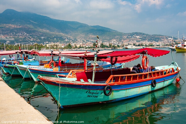 Fishing boats moored in Alanya Harbour, Turkey Picture Board by Kevin Hellon