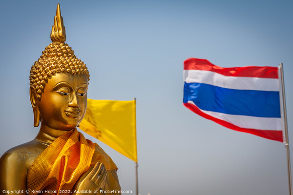 Buddha statue and Thai flag,  Picture Board by Kevin Hellon