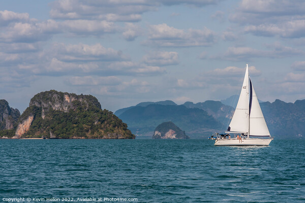Yacht sailing in Phang Nga Bay, Phuket, Thailand Picture Board by Kevin Hellon