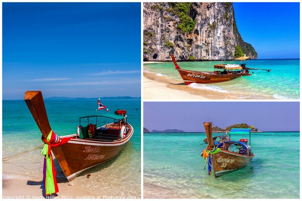 Long tail boats triptych, Thailand Picture Board by Kevin Hellon