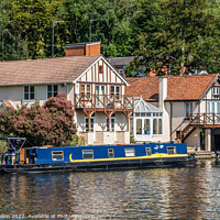 Buy canvas prints of House and barge on the River Thames  by Kevin Hellon