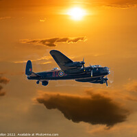 Buy canvas prints of Lncaster bomber in flight at sunset by Kevin Hellon