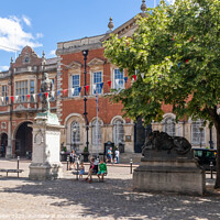Buy canvas prints of Statue of Charles Crompton with the old County Hall in the backg by Kevin Hellon