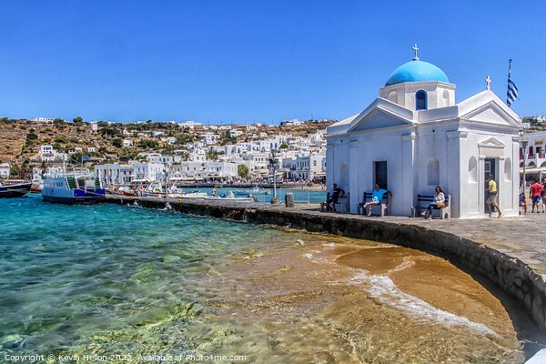 Church on the harbour, Chora, Mykonos, Greece Picture Board by Kevin Hellon