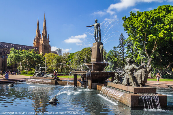 J. F. Archibald Memorial Fountain, Hyde Park with St Marys cathe Picture Board by Kevin Hellon