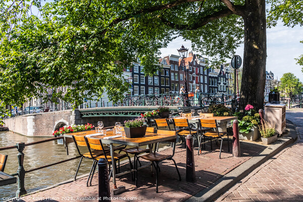 Canalside restaurant, Brouwersgracht, Amsterdam, Netherlands Picture Board by Kevin Hellon