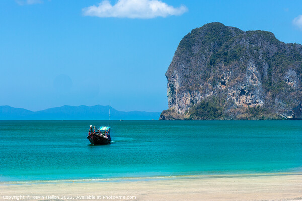 Boat on Pak Meng beach, Trang Province, Thailand Picture Board by Kevin Hellon