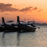 Buy canvas prints of Long tail boats at sunrise. by Kevin Hellon