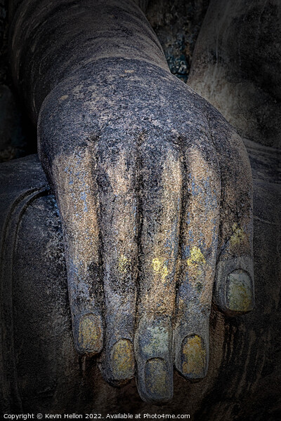Buddha's hand, Sukhothai Historical Park, Thailand Picture Board by Kevin Hellon