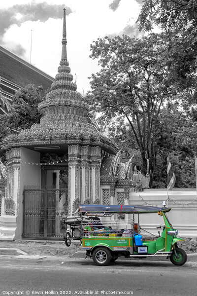 Green tuk tuk outside Wat Pho, Bangkok, Picture Board by Kevin Hellon