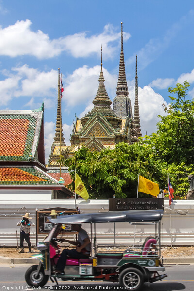 Green tuk tuk outside Wat Pho, Bangkok, Picture Board by Kevin Hellon