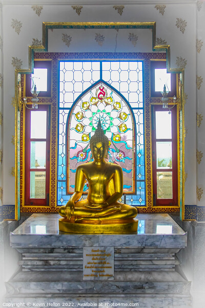 Buddha statue and stained glass window, Wat Tang Sai  Picture Board by Kevin Hellon