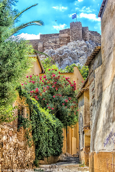 Narrow street in the Plaka district below the Acro Picture Board by Kevin Hellon