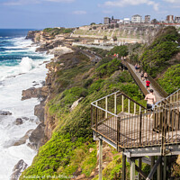 Buy canvas prints of The Bondi to Coogee coastal walk with rough seas and Waverley ce by Kevin Hellon