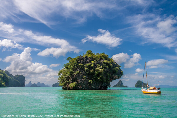 Yacht in Phang Nga Bay, Phuket, Thailand Picture Board by Kevin Hellon