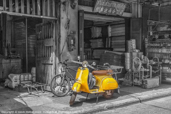 Yellow scooter, Bangkok Picture Board by Kevin Hellon