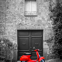Buy canvas prints of Red scooter outside doorway  by Kevin Hellon