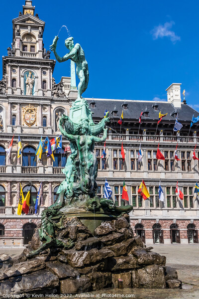 Brabo's monument with Stadhuis (City Hall) in the Grote Markt, A Picture Board by Kevin Hellon