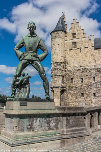 Bronze statue of De Lange Wapper and Het Steen, historic castle, Picture Board by Kevin Hellon