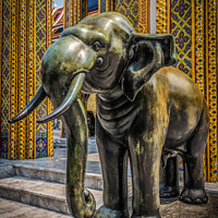 Buy canvas prints of Temple elephant statue,  by Kevin Hellon