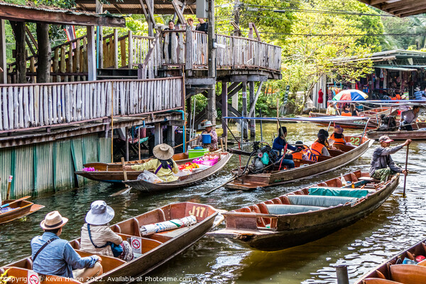 Tourist Boats, Damnoen Saduak floating market, Thailand Picture Board by Kevin Hellon
