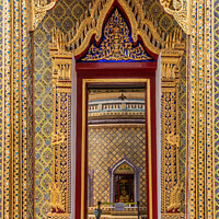 Buy canvas prints of Detail of doorways in Wat Ratchabophit Sathitmahasimaram Ratchaw by Kevin Hellon