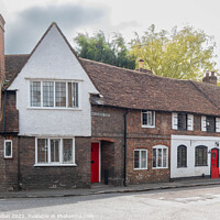 Buy canvas prints of Houses on the corner of Missenden Road and Wey Lane.  by Kevin Hellon