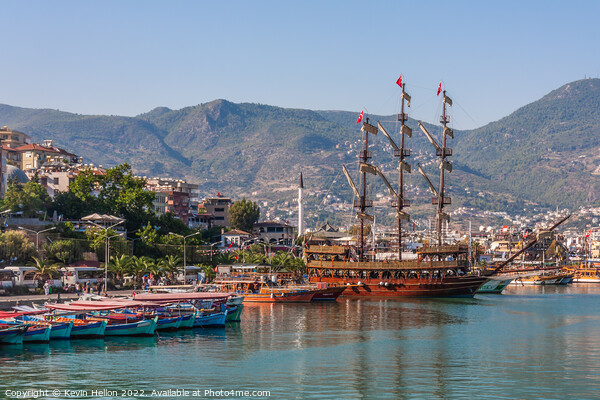 Boats in Alanya Harbour, Picture Board by Kevin Hellon