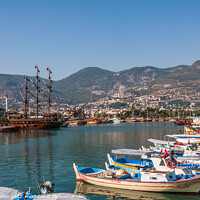 Buy canvas prints of Boats in Alanya Harbour, by Kevin Hellon
