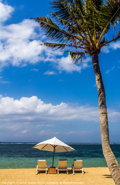 Beach umbrella and chairs, Sanur Beach Picture Board by Kevin Hellon
