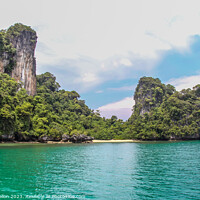 Buy canvas prints of Small beach and green waters in Phang Nga Bay, by Kevin Hellon