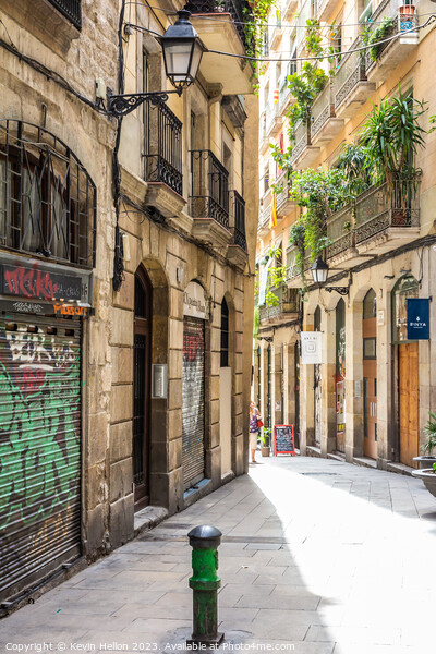 Typical narrow street in the Gothic quarter of Barcelona, Spain Picture Board by Kevin Hellon