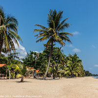 Buy canvas prints of Resort on tropical beach with palm trees in Chumph by Kevin Hellon