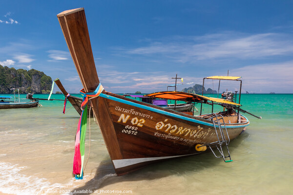 Long tail boat on Ao Nang Beach, Picture Board by Kevin Hellon