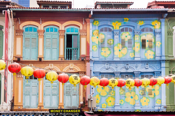 Colourful Chinese shophouses and lanterns in Pagoda street, Chin Picture Board by Kevin Hellon