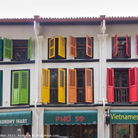 Buy canvas prints of Colourful Chinese shophouses in Telok Ayer street, Singapore by Kevin Hellon