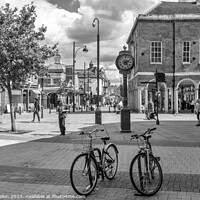 Buy canvas prints of Bicycles in front of the Millenium clock, High Wycombe  by Kevin Hellon