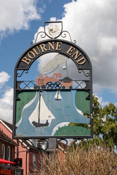 Sign for Bourne End a village on the River Thames Picture Board by Kevin Hellon