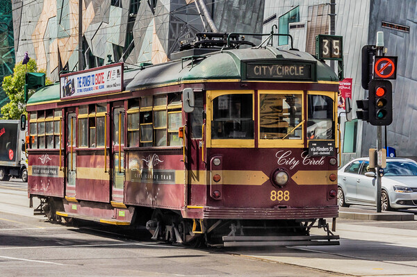 City Circle tram passing through Federation Square, Picture Board by Kevin Hellon