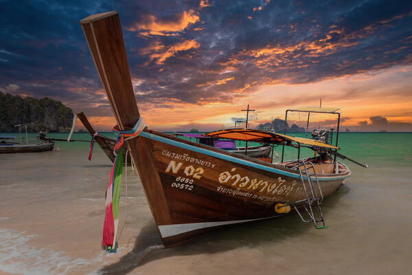 Long tail boat on Ao Nang Beach, Picture Board by Kevin Hellon
