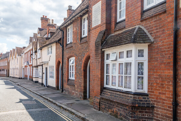 Alms houses on Castle Street,  Old Aylesbury, Picture Board by Kevin Hellon