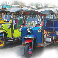 Buy canvas prints of Tuk tuks and their drivers  by Kevin Hellon