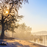 Buy canvas prints of Misty morning on a river estuary by Kevin Hellon