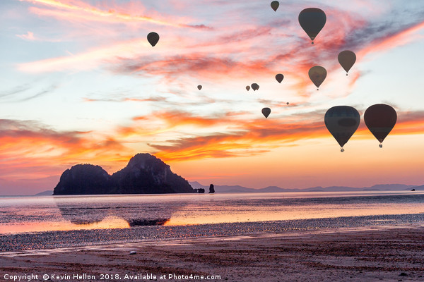 Hot air balloons over Hua Hin beach, Trang, Thaila Picture Board by Kevin Hellon