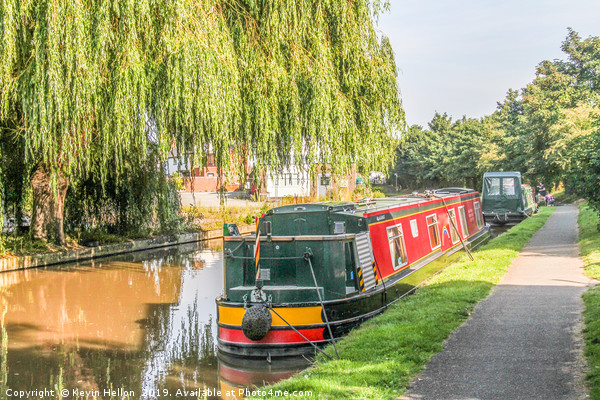 Narrowboats moored Picture Board by Kevin Hellon
