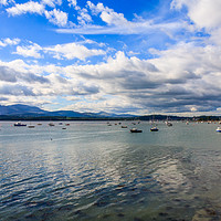 Buy canvas prints of Blue sky and clouds over boats moored in the Menai by Kevin Hellon