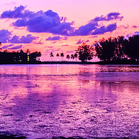 Buy canvas prints of Sunset over a lagoon,  by Kevin Hellon