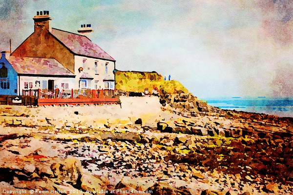 Digital water colour of old cafe in Benllech Bay Picture Board by Kevin Hellon