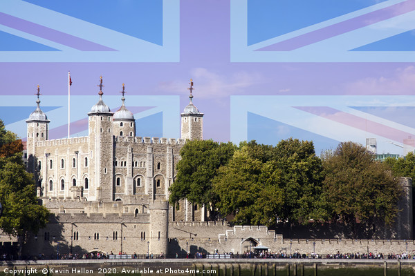 The Tower of London with Union Jack superimposed.  Picture Board by Kevin Hellon