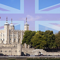 Buy canvas prints of The Tower of London with Union Jack superimposed.  by Kevin Hellon